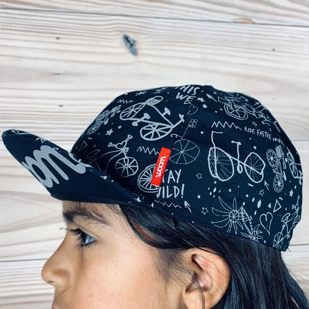 Woom Cycling Cap‎ Kids M/L Black Flare Reflective Bicycle Print Hat